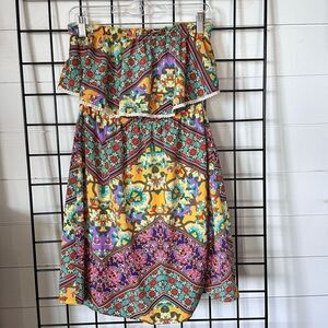 Peach Love CA Peasant Off Shoulder Strapless Ruffle Patchwork Dress Womens S Fri